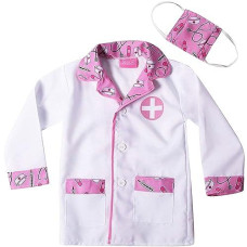Storybook Wishes Kids Doctor Coat & Face Mask For Kids Doctor Costume Doctor Dress Up For Kids Pink And White - Size 4-6