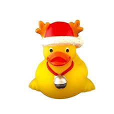 3" Christmas Reindeer Rubber Duck [Floats Upright] - Baby Safe Bathtub Bathing Toy