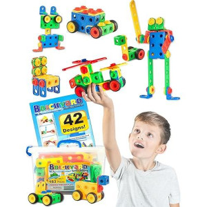 Brickyard Building Blocks Stem Toys - Educational Building Toys For Kids Ages 4-8 With 163 Pieces, Tools, Design Guide And Toy Storage Box, Gift For Boys & Girls