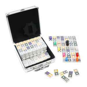 Kaile Mexican Train Dominos Game Set, 91 Tiles Double 12 Color Dots Dominoes Set For Travel Dominoes Game With Aluminum Case.
