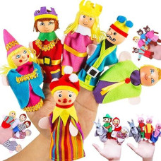 Wooden Finger Puppets 23-Piece Set - Fairy Tale & Nursery Rhymes Characters - Red Riding Hood, 3 Little Pigs, Goldilocks & The 3 Bears, Princess Kingdom