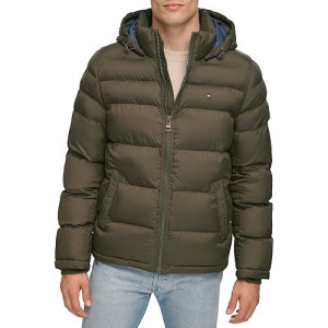 Tommy Hilfiger Men'S Classic Hooded Puffer Jacket (Standard And Big And Tall) Down Outerwear Coat, Olive, Xx-Large Tall Us