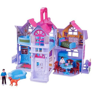 My Pretty Dollhouse Fold And Go Pretend Play Mini Folding Doll House Playset With Pocket Toy Family Figures, Home Furniture And Accessories