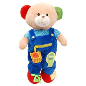 Linzy Plush 16 Educational Plush Teddy Bear, Adorable Plush Bear Comes With Clad,A Removable Outfit Packed With Closures-Perfect For Testing A Little One'S Growing Problem Solving And Motor Skills