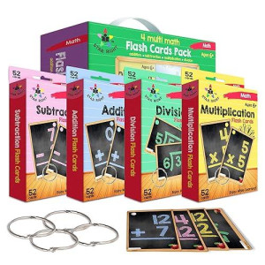 Star Right Math Flash Cards Set Of 4 - Addition, Subtraction, Division, & Multiplication Flash Cards - 4 Rings - 208 Math Flash Cards Multiplication And Division, Addition, Subtraction - Ages 6+
