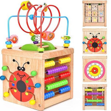 Battop Activity Cube Toys Wooden Bead Maze Deluxe Multi-Function Educational Learning Toy For Baby Toddlers,Kids