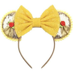 Clgift Beauty And The Beast Ears, Belle Ears, Belle Mickey Ears, Inspired Beauty And The Beast Ears, Gold Minnie Ears,