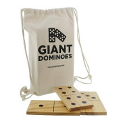 Get Out! Giant Wooden Dominoes 28-Piece Set With Bag - Jumbo Natural Wood & Black Numbers - Kids Adults Outdoor Games