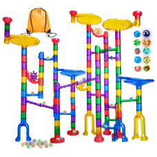 Meland Marble Run - 132Pcs Marble Maze Game Building Toy For Kid, Marble Track Race Set&Stem Learning Toy Gift For Boy Girl Age 4 5 6 7 8 9+ (102 Translucent Marbulous Pcs & 30 Glass Marbles)