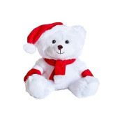 Kinrex Christmas Stuffed Animal - White Santa Teddy Bear Plush Stuff Toy, Holiday Animals Bears With Red Hat, Scarf & Gloves, Gift Toys For Kids & Adults, Measures 11.81