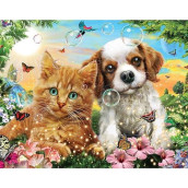 Bits And Pieces - 200 Piece Big Piece Jigsaw Puzzle For Seniors - 15" X 19" - Kitten & Puppy - 50 Pc Large Lettered Pieces Mental & Physical Dexterity Jigsaw By Adrian Chesterman
