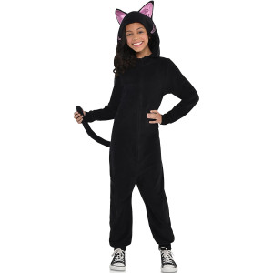 Amscan Zipster Black Cat Onesie Costume, Girls, Large, With Hood