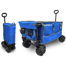 Deluxe Folding Beach Wagon Big Wheel Beach Cart W/ Folding Beach Table And Side Umbrella Holders