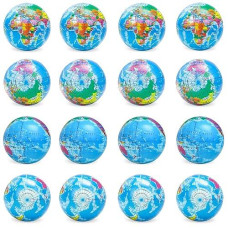 Koogel 16 Pcs Globe Squeeze Balls, 3 Inch Earth Stress Relief Toys Foam Squeeze Balls Educational Stress Balls For Finger Exercise School Carnival Reward Party Bag Gift Stress Relief Toys