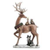 Standing Reindeer With Woodland Animals 13.5 Inch Resin Holiday Tabletop Christmas Figurine