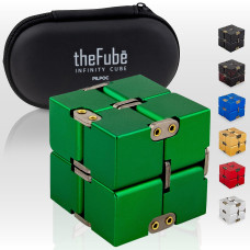 Pilpoc Thefube Infinity Cube Fidget Desk Toy - Aluminum Infinite Magic Cube With Case, Sturdy, Heavy, Relieve Stress And Anxiety, For Add, Adhd, Ocd (Green)