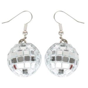 Girl�S Costume Disco Ball Earrings With Mood Ring- Silver Mirror Ball Earrings For Women With Mood Ring