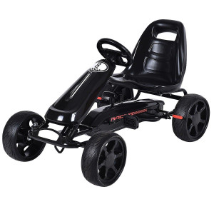 Costzon Kids Go Kart, 4 Wheel Powered Ride On Toy, Kids Pedal Vehicles Racer Pedal Car With Adjustable Seat, Clutch, Brake, Eva Rubber Wheels, Pedal Go Kart For Kids Ages 3-8 (Black)