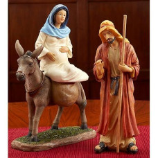 Three Kings Gifts Holy Family Traveling To Bethlehem, Joseph, Mary, Donkey, Flat Base For Stability, Home Decorating Christmas Nativity Scene Sets & Figures, 3-Pieces, For 7 Inch Scale Collection