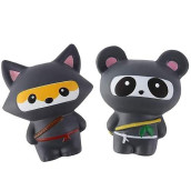 Anboor 2 Pcs Squishies Ninja Jumbo Panda And Fox Slow Rising Squishies Kawaii Scented Soft Animal Toys Stress Relief Kid'S Toys