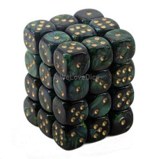 chessex Manufacturing 27815 12 mm Scarab Jade With gold Numbers D6 Dice Set Of 36