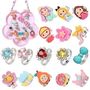 Pinksheep Little Girl Jewel Rings In Box 16Pc Princess Ring Adjustable Girl Pretend Play And Dress Up Rings