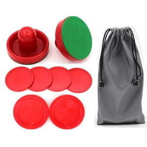 Qtimal Home Standard Air Hockey Paddles And 2 Size Pucks, Small Size For Kids, Large Size For Adult, Great Goal Handles Pushers Replacement Accessories For Game Tables (2 Striker, 6 Puck Pack)