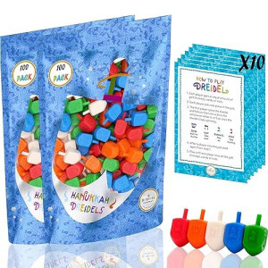 The Dreidel Company Hanukkah Dreidels Multicolor Plastic Chanuka Dreidels With English Transliteration - Includes Dreidel Game Instruction Cards (200-Pack)