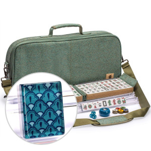 Yellow Mountain Imports American Mahjong Set, Oceana With Heather Teal Soft Case - All-In-One Racks With Pushers, Wright Patterson Scoring Coins, Dice, & Wind Indicator