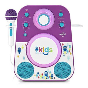 Singing Machine Kid'S Singing Machine Kids Smk250Pb Mood Led Glowing Bluetooth Sing-Along Speaker With Wired Youth Microphone Doubles As A Night Light, Purple/Blue
