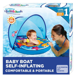 Self-Inflating Baby Boat With Adjustable Seat, Retractable Canopy & Sun Protection - By Aqua Leisure