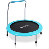 Serenelife 36" Inch Portable Fitness Trampoline - Sports Trampoline For Indoor And Outdoor Use - Professional Round Jumping Cardio Trampoline - Safe For Kid W/Padded Frame Cover And Handlebar