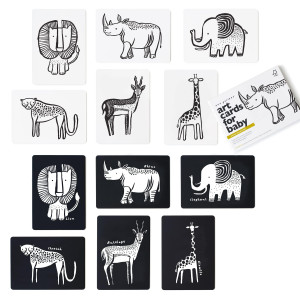 Wee Gallery Black And White Art Flash Cards For Babies, High Contrast Educational Animal Picture Cards, For Visual Stimulation, Brain And Memory Development In Infants And Toddlers Safari Animals