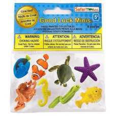 Safari Ltd. Good Luck Minis Coral Reef Fun Pack - 8 Mini Figurines: Pufferfish, Clownfish, Starfish, Sea Turtle, Seahorse, Octopus, Blue Tang, Moray Eel - Educational Toy Boys, Girls & Kids Ages 5+