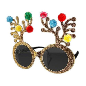 Blinkee Gold Glitter Christmas Holiday Reindeer Antlers Animal Glasses