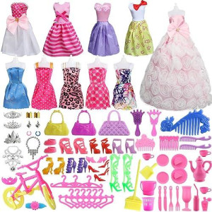 Sotogo 85 Pieces Doll Clothes And Accessories For 11.5 Inch Girl Doll Include 10 Sets Handmade Doll Outfits Fashion Doll Dresses Party Doll Gowns, 75 Pieces Doll Accessories And Storage Bag