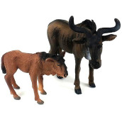 Funshowcase African Jungle Animals Toy Wildebeest Figure Realistic Plastic Figurine Playset Lot 2-Piece