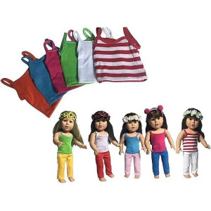 Doll T-Shirts Set Of 10 - Doll Clothes Fits All 18 Inch Dolls (Striped)