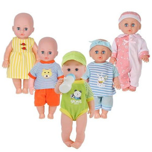 Set Of 5 For 12-13-14 Inch Newborn Reborn Alive Doll Baby Doll Clothes Dress Costumes Gown Outfits With Feeding Bottle Birthday Xmas Present Wrap Dolls Not Included