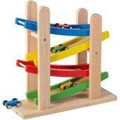Play22 Wooden Car Ramps Race - 4 Level Toy Car Ramp Race Track Includes 4 Wooden Toy Cars - My First Baby Toys - Toddler Race Car Ramp Toy Set Is A Great Gift For Boys And Girls - Original By Play22