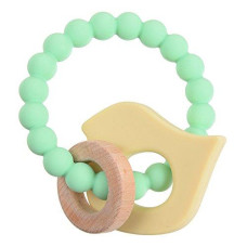 Chewbeads - Brooklyn Teething Toy - Silicone Teething Ring & Wood Teether For Infants, Babies & Toddlers - Baby Teether & Modern Baby Rattle - Medical Grade Silicone Baby Toy 3-6 Months - Mint