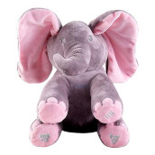 Dimple Kaia Interactive Animated Singing & Peek-A-Boo Plush Elephant Baby Stuffed Animal With Floppy Ears, Engaging Musical Infant Baby Toys For Kids - Dc12696