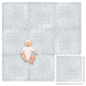 Play Platoon Non-Toxic Extra-Thick Children'S Play Mat, 9 Tiles - 72 X 72 Inch Comfortable Cushiony Foam Floor Puzzle Mat For Kids & Toddlers With 24 X 24 Inch Tiles - Grey, Boho Modern