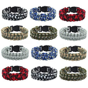Frog Sac 12 Paracord Bracelets For Boys, Camo Survival Tactical Bracelet Braided With 550 Lb Parachute Cord, Teen Camping Gifts Accessories, Military Gear Army Nerf Party Favors