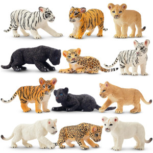 Toymany 12 Safari Animal Figurines, High Emulational Baby Plastic Zoo Animals, Lions Tigers Cheetahs Leopards Figure Toy Set, Easter Eggs Cake Toppers Christmas Birthday Gift For Kids Toddlers