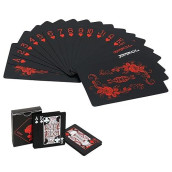 Joyoldelf Waterproof Playing Cards With Unique Pattern & Flower Backing - Cool Black Pvc Flexible Classic Magic Poker Tricks Tool