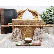 Ebros Matte Gold Holy Ark of The Covenant with Ten Commandments Rod of Aaron and Manna Religious Decorative Figurine Trinket Box Collectible Judaic Israel Historic Model Replica (1:8 Scale 9.5" Long)