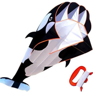 Hengda Kite-3D Kite For Kids & Adults, Huge Frameless Soft Parafoil Giant Black Dolphin Orcas Whale Breeze Kite