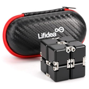 Lifidea Aluminum Alloy Metal Infinity Cube Fidget Cube (6 Colors) Handheld Fidget Toy Desk Toy With Cool Case Infinity Magic Cube Relieve Stress Anxiety Adhd Ocd For Kids And Adults (Black)