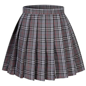 Girl'S School Uniform Plaid Pleated Costumes Skirts (M, Grey Mixed White)